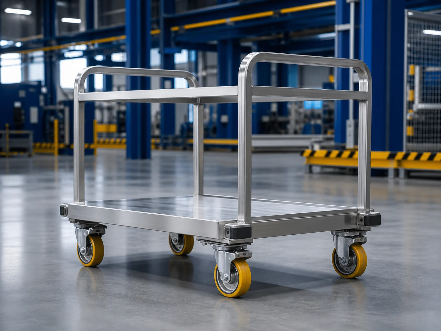 Carrinho industrial em aço inox para movimentação de materiais