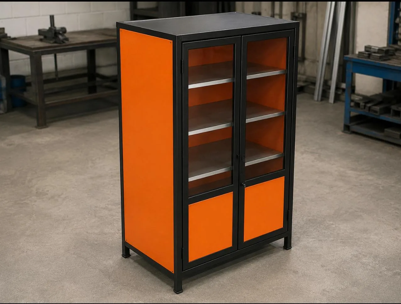 Armário industrial em aço carbono com portas e compartimentos